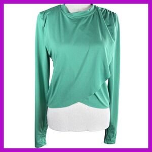 Wilo‎ Long Sleeve Top Athletic Mock Neck Crossover Hem Green Size Large